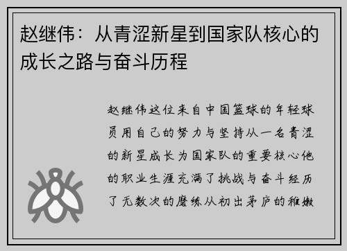 赵继伟：从青涩新星到国家队核心的成长之路与奋斗历程