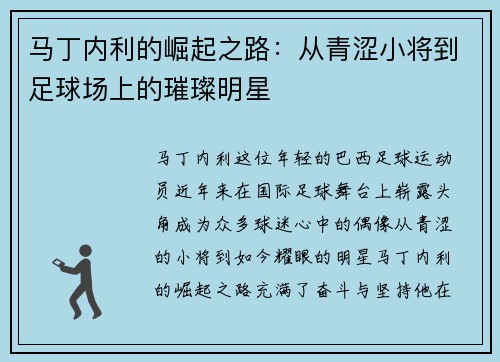 马丁内利的崛起之路：从青涩小将到足球场上的璀璨明星