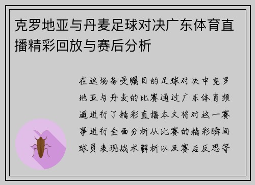 克罗地亚与丹麦足球对决广东体育直播精彩回放与赛后分析