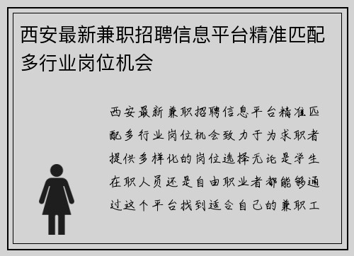 西安最新兼职招聘信息平台精准匹配多行业岗位机会